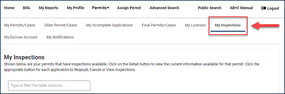 Visual representation showing my inspections tab