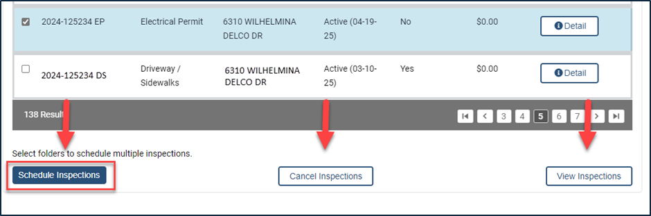 Visual representation showing schedule inspections button