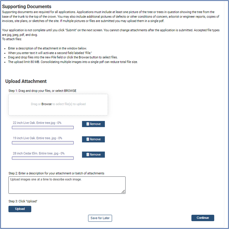 Visual representation of upload documents section