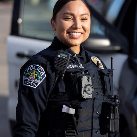 Close-up of uniform of member of Texas SWAT team. Texas department