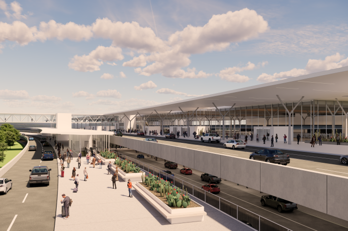 a pre-design conceptual rendering of the new Arrivals and Departures hall at AUS