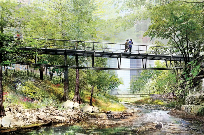 Rendering of lattice bridge over Waller Creek