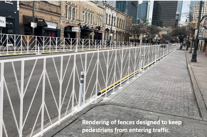 Rendering of fences designed to keep pedestrians from entering traffic.