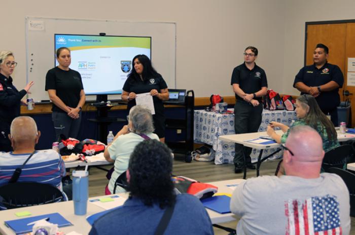 A photo showing public safety presenters at Austin HSEM's Ready Together class.