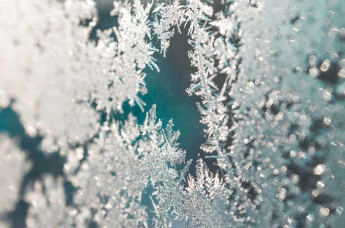 Window covered in winter frost