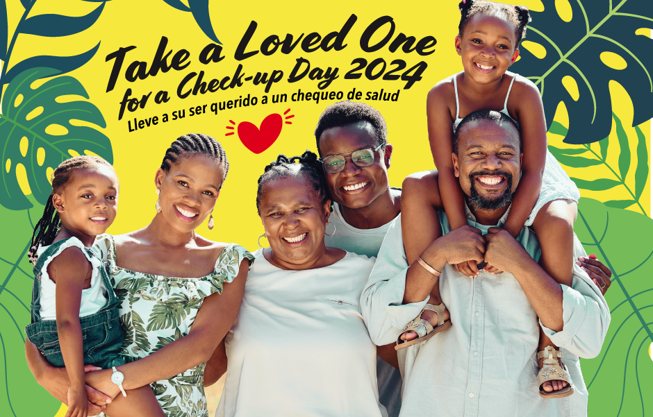 A happy family gathers for Take a Loved One for a Check-up Day 2024